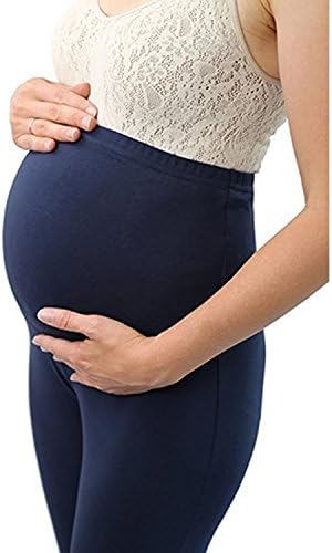 Lightweight Cotton Fit Maternity Belly Leggings for Pregnant Women Navy Blue S