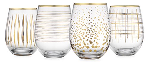 Elegant home set of four (4) 18k gold stemless wine gla…