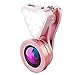 Criacr Cell Phone Lens with Beauty LED Flash Light, 15X Macro, 0.4X 0.6X Wide Angle, 3 Adjustable Brightness Fill Light, Manual Focus, HD Coating, Pink