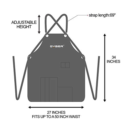 Oxford Grilling Apron, Adjustable BBQ Aprons for Men Dad, Water Oil Stain Resistant Chef Bib Apron with 6 Pockets, 69\