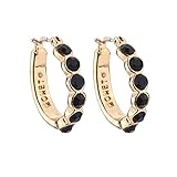 Clearance! Elogoog 1 Pair Women Fashion Crystal Rhinestone Round-shaped Ear Stud Dangle Hoop Loop Earrings Jewelry (Black)