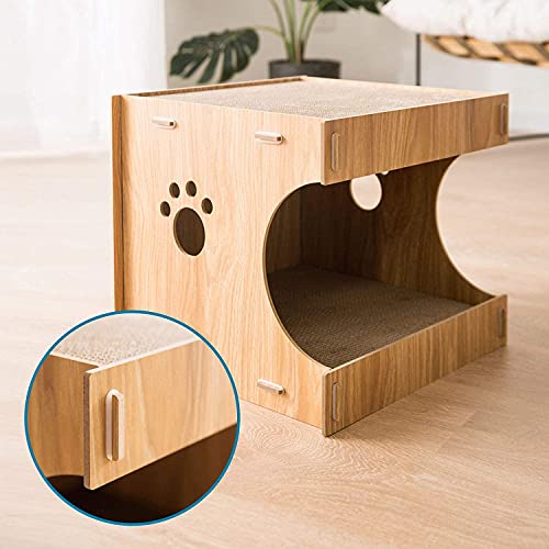 HIPIPET Cat Cardboard Scratcher House Hideaway Beds Box with 4