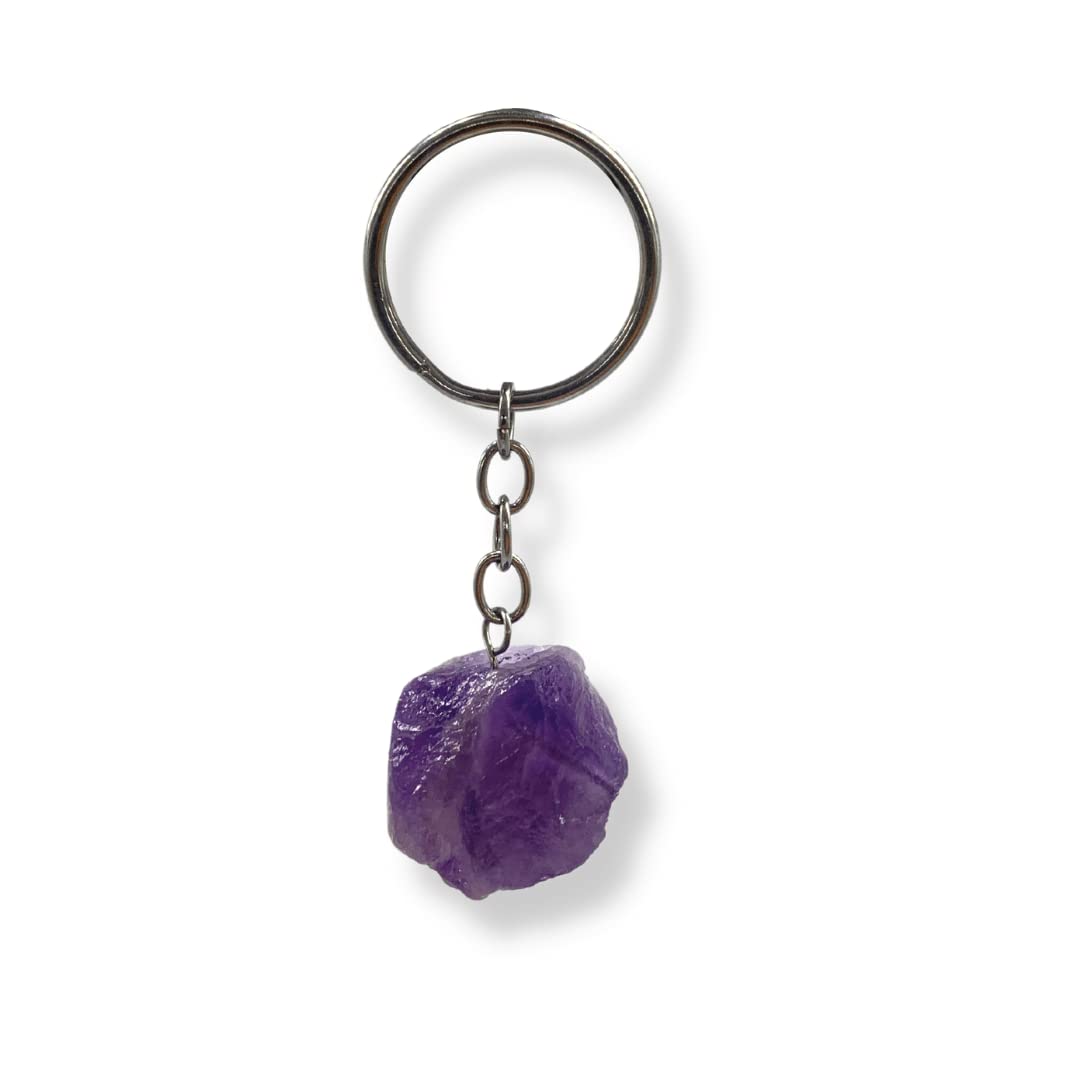 LAVISA Raw Gemstone Keyring – Lucky Charm – Crystal – Healing Stone – Natural Stone Pendant – Handmade, amethyst, One Size