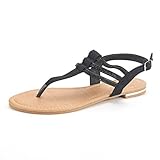 DREAM PAIRS ESTELLE Women's Casual Strappy RhinestonesThong Buckle Strap Gladiator Flat Sandals