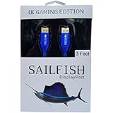 Sailfish DisplayPort to DisplayPort Cable 4K Resolution Gaming Edition, HDR &amp; FreeSync, Cable Wrap Included (3 Feet, Blue)