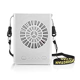 Powshop Portable Necklace Multi-functional Rechargeable Mini Fan 3 Speeds Personal Cooling Fan with 18650 Li-ion Battery & USB Charging & String for Outdoors/Travel/Office (White)