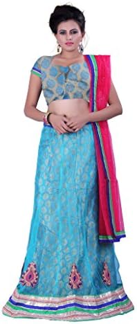 Sonika Blue & Pink Net 3 Piece Lehenga Choli