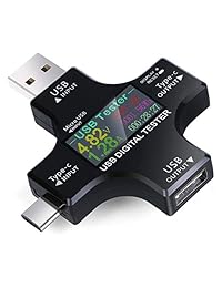 Eversame 2 en 1 USB C medidor de energía de prueba de pantalla de color LCD digital multimetro, USB C voltaje corriente voltímetro Amp Volt