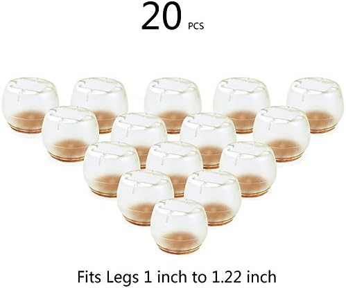 TEKEFT 20 PCS Clear Round Plastic Chair Leg Caps Feet Pads Furniture Table Covers Floor Protectors Silicone Round Legs (fit 1"-1.22")