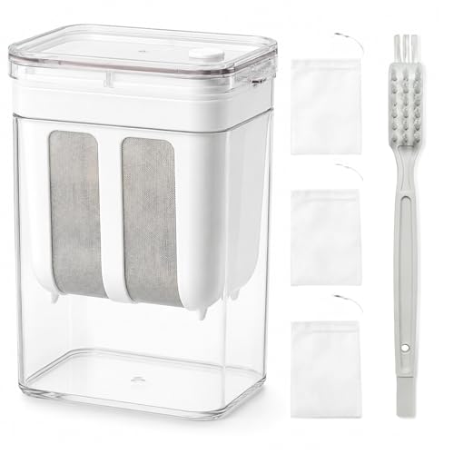 Colador para Yogur Griego 1100ML con Tapa, Filtro Reutilizable para Yogurt, Kefir y Queso, Colador Multiusos para Leche Vegetal, Café y Té, con Telas Filtrantes y Cepillo