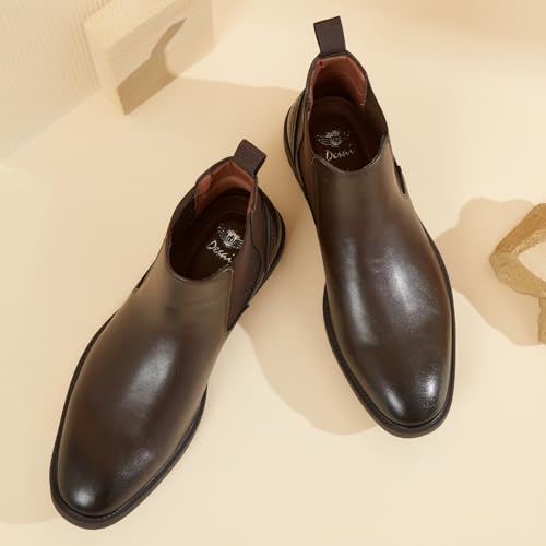 Men's Classic Elastic-Side Chelsea Boots - Genuine Leather Dress Casual Ankle Boots for Daily & Office