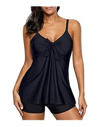 Bañador de dos piezas para dama con estampado retro Tankini, con pantalones cortos