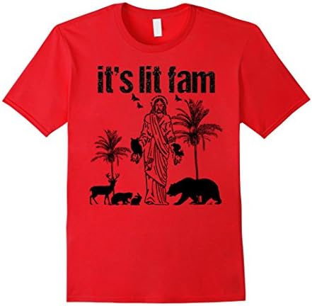 Mens It's Lit Fam Jesus Christ and Animals T-Shirt 2XL Red