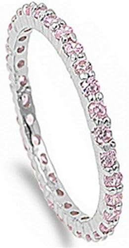 Stackable Pink Cubic Zirconia .925 Sterling Silver Eternity Band Sizes 2-12