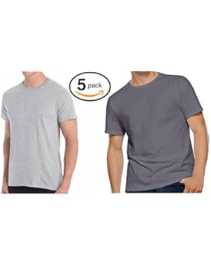 Men's 5-Pack 100% Cotton Crew T-Shirts (Medium, Heather/Charcoal)