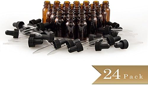 Pack of 24 - 1/2 Oz Amber Glass Bottles with Droppers for Essential Oils
