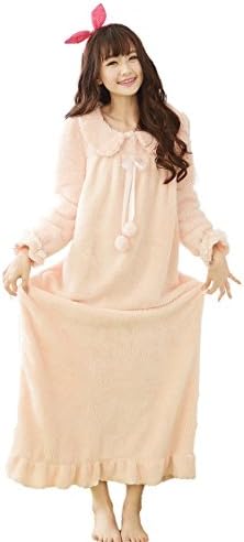 マキシ丈ルームワンピース ポンポン パジャマ 激安卸販売新品 レディース 可愛いルームウェア ワンピース もこもこ モコモコ あったか ふわもこ 長袖 冬用 ルームウェア リボン フレア