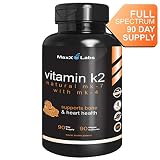 BEST Vitamin K2  600 mcg  90 Vegie Caps - Advanced Formula - All Natural MK7 (Natto) and MK4 Menatetrenone) Plus Calcium 100 mg - Vitamin K - MK-7 + MK-4 with No GMOs, Gluten and Allergens Free