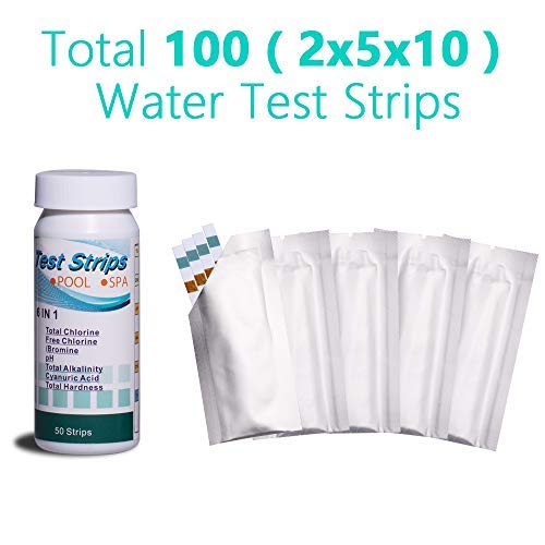 DMight Pool Test Strips, 6-in-1 Water Quality Test Strips, Spa Test Strips for Hot Tubs - Total Chlorine, Free Chlorine/Bromine, pH, Total Alkalinity, Cyanuric Acid, Total Hardness. (2 Pack)
