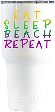 RTIC Eat Sleep Beach Repeat on White 20 oz Stainless Steel Tumbler Cup