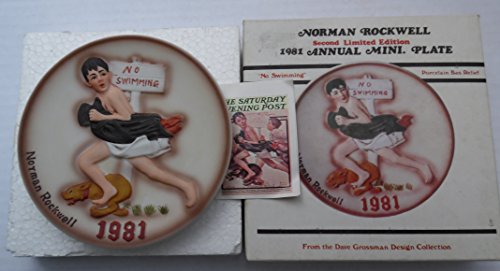 Norman Rockwell Second Limited Edition 1981 Annual 4 1/4" Mini Plate "No Swimming" signed by Sculpter Dave Grossman