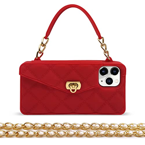 Omio for iPhone 11 Pro Max Wallet Case with Card Holder Luxury Chain Case  with Long Pearl Shoulder Crossbody L