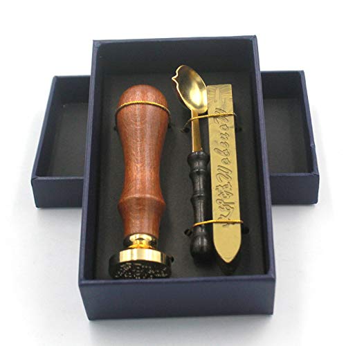 Wax Seal Stamp Set, 1Pcs Copper Seals(Good Luck)+ 1Pcs Wooden Hilt +1Pcs Sealing Wax Stick and 1Pcs Melting Spoon,Vintage Retro Classical Initial Seal Wax Stamp Kit,Perfect Gift Ideas for Friends - Thumbnail 5