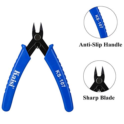 Kaisi KS-107 Wire Flush Cutter Internal Spring 5 Inch Precision Electronic Micro Shear Wire Cutters Wire Cutting Pliers Side Cutters Pliers, Blue - 4 Pack - Thumbnail 2