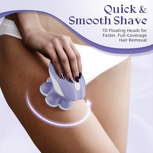 Bartrimber 7D Lady Shaver for Women: Fast & Smooth Full-Area Electric Shaver for Legs & Bikini, Waterproof Wet & Dry Use Electric Razor, Cordless Body Hair Remover w/LED Light & Travel Cover, Purple
