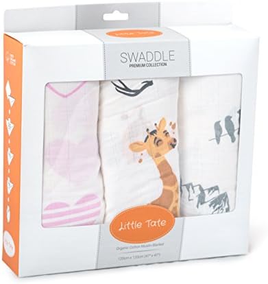 Little Tate Organic Cotton Muslin Swaddle (Pack of 3) (Heart/Giraffe/Tribal)