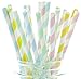 Pastel Striped Straws, 25 Pack - Easter and Spring Tall Drinking Paper Straws for Parties