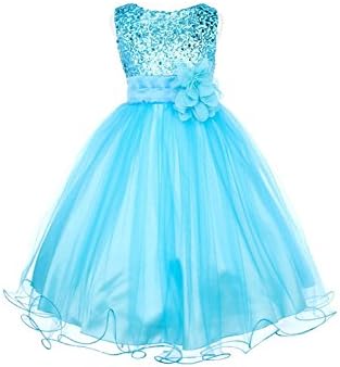 fordbox Popular Mesh Flower Girl Dress Infant Toddler Little Girl Turquoise8