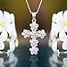 Honolulu Jewelry Company Sterling Silver Plumeria Cross CZ Necklace Pendant with 18