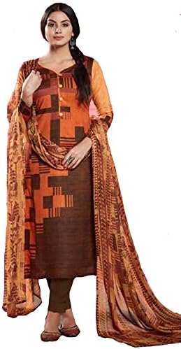 Unstitched cotton dress material with chiffon dupatta suit with solid color Bottom with designer Printed dupatta