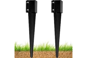 WIMART Fence Post Anchor 4''x4'', Heavy Duty Metal Fence Post Anchor Ground Spike 4''x4'' for Fence, Mailbox, Bird feeder, Decking,... with The Black Powder Coating Cover on The Surface (Set 2)