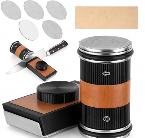 Roller Knife Sharpener, Professional Kitchen Knife Sharpener, Rolling Knife Sharpener with 5 Spare Discs for Knife Sharpener, Offers Two Sharpening Angles of 15° and 20° (Black)