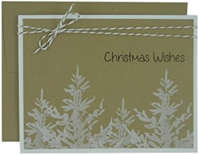 Christmas Card 10 Pack Kraft brown with White Christmas Trees Christmas Wishes Brown and White Bakers Twine Holiday Card Set White Trees
