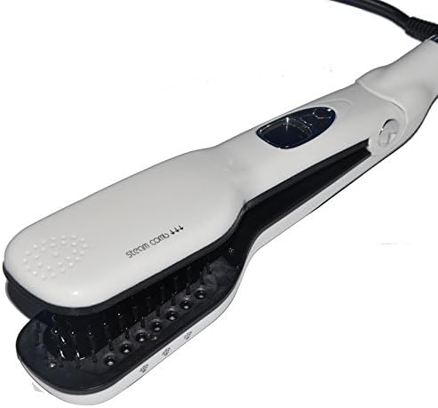 Hot Steam Hair Straightener Brush Fast Steampod Hair Straightener Comb Professional Electric Steam Hair Straightener With LCD, Electric Ceramic Steam Moisturizing Hair Straightener Brush (White)