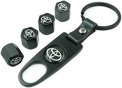 Universal Steel (4pcs) Car Tire Valve Stem Air Caps Cover + (1pcs) Keychain for Toyota Black