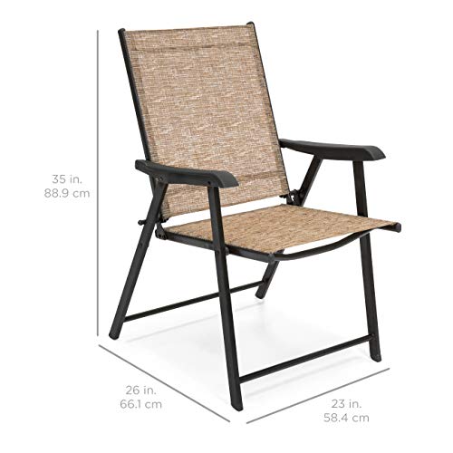 Best Choice Products Set of 2 Outdoor Mesh Patio Folding Sling Back Chairs w/Steel Frame, Brown - Thumbnail 5
