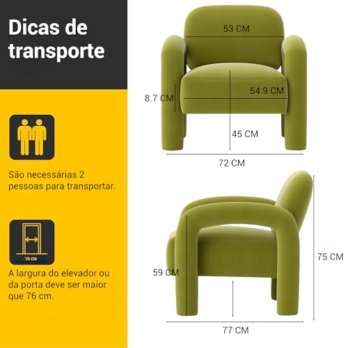 SEYNAR Poltrona Decorativa em Veludo Estofado com Braços Tubulares e Assento Confortável para Sala de Estar e Quarto