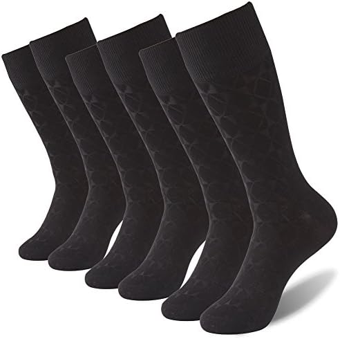 Work Dress Socks,Mens Elite Formal Comfy Premium Cotton Classic Black Diamond Simple Design Mid Calf Long Office Casual Socks Vive Bears 3 Pairs