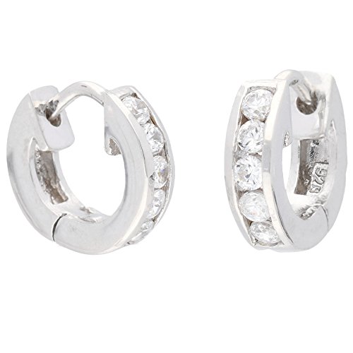 Tiny CZ Ear Huggers Sterling Silver Huggie Hoop Earrings