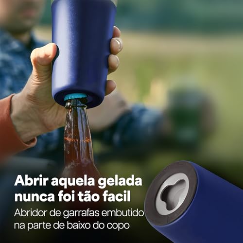 JustGoFit Copo Térmico Portátil em Inox e Acabamento Fosco Azul - 500ml Com Tampa Antivazamento