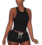 Womens Activewear Sports Sleeveless Tank Top+Shorts 2 Piece Outfits Set Tracksuits