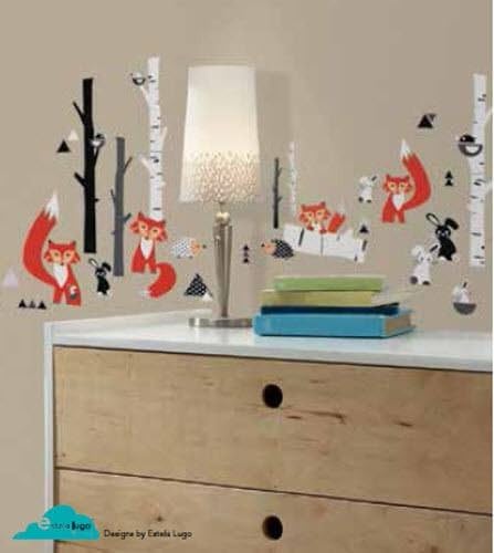 New RED FOX FOREST wall sticker 60 decal tree hedgehog rabbit bird woodland animals
