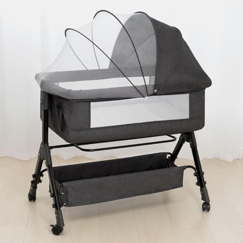 Baby Bassinet Crib, Bedside Bassinet for Baby, 3 in 1 Bassinet Bedside Sleeper with Wheels, Mosquito Net, Adjustable Easy Folding Portable Baby Bed for Infant Newborn