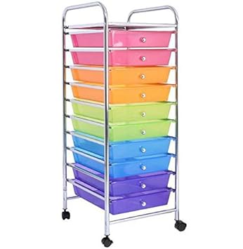 Pink Orange Green Blue Purple 10 Drawers Cart Storage Organizer