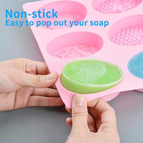 2 Pcs SJ 3D Bee Silicone Molds, Honeycomb Molds for Soaps, Cake Baking Mold, Candle Mold Resin Mold for Homemade Craft (oval & square, pink) - Thumbnail 3