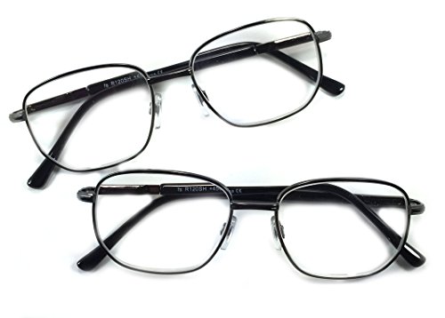 Metal High Power Reading Glasses with SPRING HINGE! VALUE PACK Readers, 6.00, 5.00, 4.50 by See Clearly Readers (5.00, 2 Gunmetal Frames)